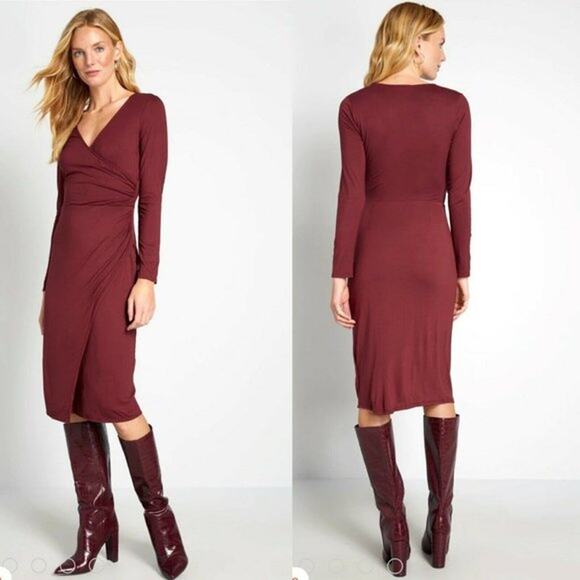 Modcloth Dresses & Skirts - ModCloth Knit On The Town Dress Faux Wrap Midi Jersey Stretch Women Medium